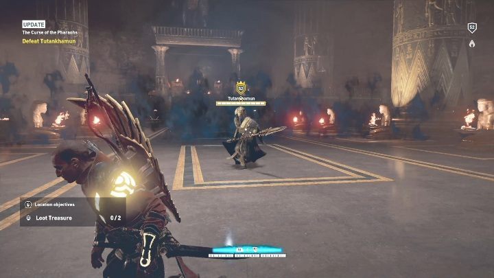 Just like Akhenaten, Tutankhamun attacks by swinging his weapon and using spin attacks which means that you have to stay away from this boss - Boss fights in AC Origins The Curse of the Pharaohs DLC - Basic questions - Assassins Creed Origins Guide