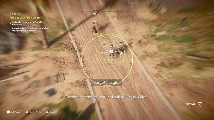 Start the mission by reaching the wharf and use Senu to find the man with the item - The Heretic - AC Origins The Curse of the Pharaohs DLC | Main quests - Main quests - Assassins Creed Origins Guide