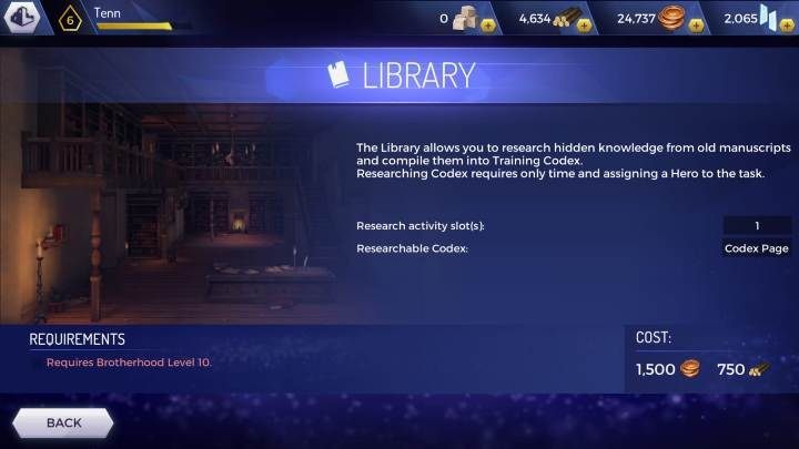 After reaching level 10, youll unlock the Library, this allows you to create Training Codices - How to develop the hero in Assassins Creed Rebellion? - Team - Assassins Creed Rebellion Guide