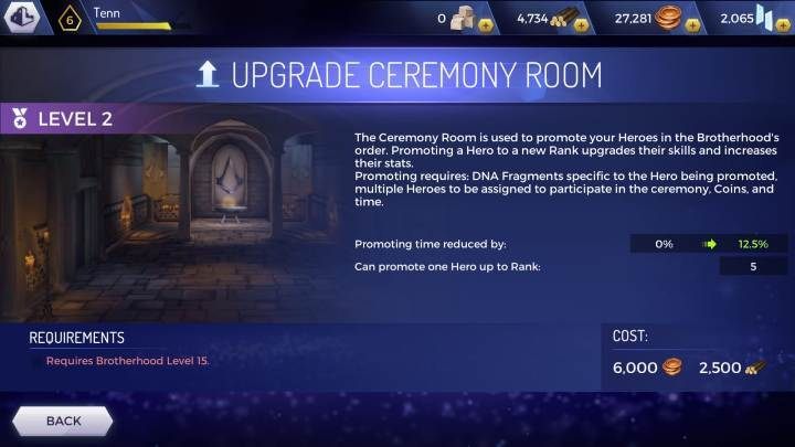 Training Room - Every improvement to this room provides faster training time for the heroes - Refining headquarters rooms in Assassins Creed Rebellion - Headquarters - Assassins Creed Rebellion Guide