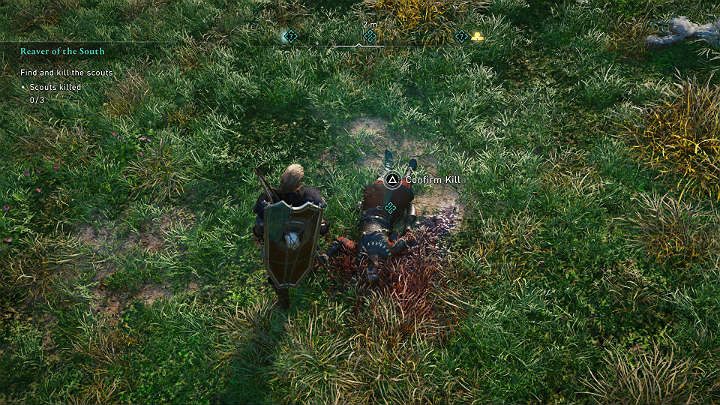 The first scout, or rather what is left of him, can be found near Coindene, on the hill - Assassins Creed Valhalla: Reaver of the South - Southsexe - Assassins Creed Valhalla Guide and Walkthrough