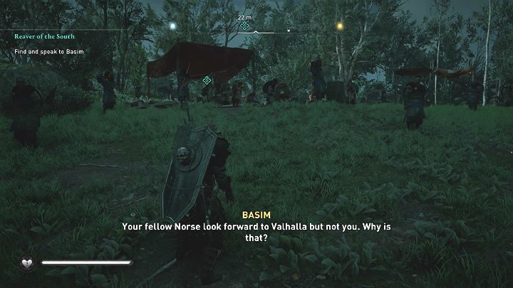 You will find Basim in the forest to the east of Portcestre, accompanied by jarl Guthrum - Assassins Creed Valhalla: Reaver of the South - Southsexe - Assassins Creed Valhalla Guide and Walkthrough