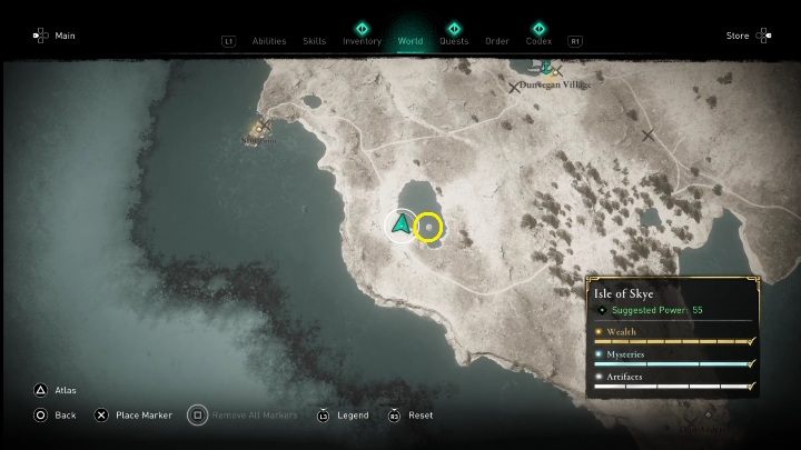 To find it, simply travel south from Dunvegan Village - AC Valhalla Crossover Stories: Treasure Hoard Map on Isle of Skye - location - Secrets and Collectibles - Assassins Creed Valhalla Guide and Walkthrough