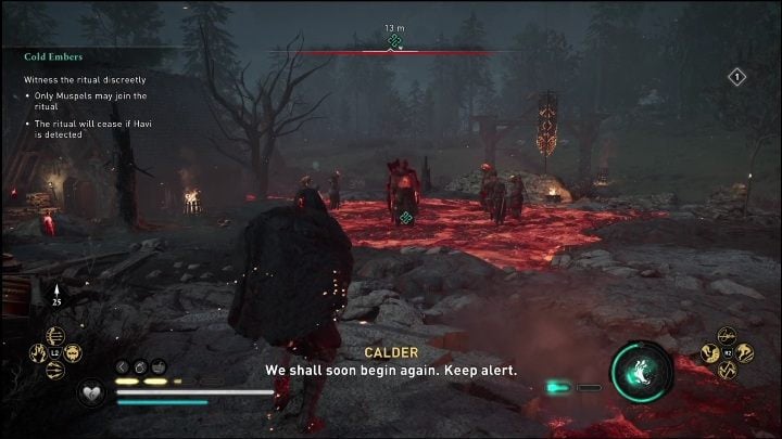 The next task is to use the power of Muspelheim which will give you a disguise so that you're not detected during the ritual - AC Valhalla Dawn of Ragnarok: Cold Embers - Walkthrough - Assassins Creed Valhalla Guide and Walkthrough