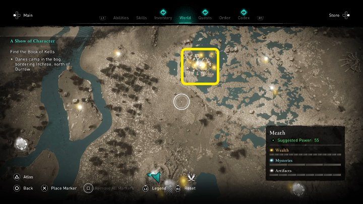 The enemy camp will not be marked on the world map, so to make things a little easier for you, we have marked the appropriate location in the image above - AC Valhalla Wrath of the Druids: A Show of Character - Walkthrough - Assassins Creed Valhalla Guide and Walkthrough