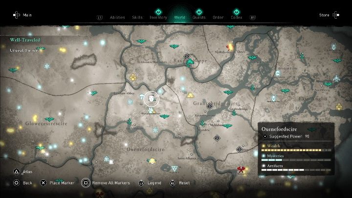 The mask is waiting for you in the northern part of the location, right next to the border with another region - Assassins Creed Valhalla: Roman artifact - Oxenefordscire secrets, locations - Oxenefordscire - Assassins Creed Valhalla Guide and Walkthrough