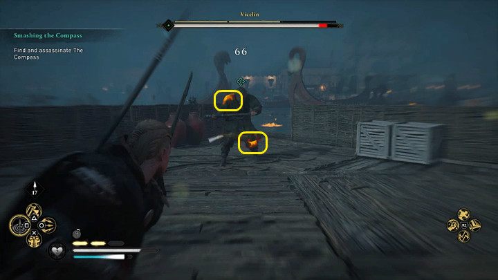 If you don't succeed with the first attept, use the Focus of the Nornir skill or just aim well and hit the boss' sensitive points - Assassins Creed Valhalla: The Compass boss fight - how to win? - Bosses - Assassins Creed Valhalla Guide and Walkthrough
