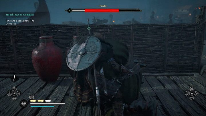This will bring your opponent to his knees and expose him to a powerful attack that will deprive him of about half health bar - Assassins Creed Valhalla: The Compass boss fight - how to win? - Bosses - Assassins Creed Valhalla Guide and Walkthrough