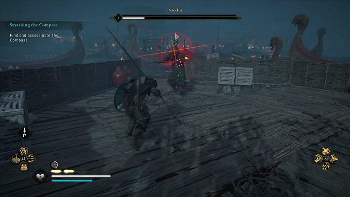 Watch out for the red flash, which announces a powerful attack that cannot be blocked so you will have to avoid it - Assassins Creed Valhalla: The Compass boss fight - how to win? - Bosses - Assassins Creed Valhalla Guide and Walkthrough