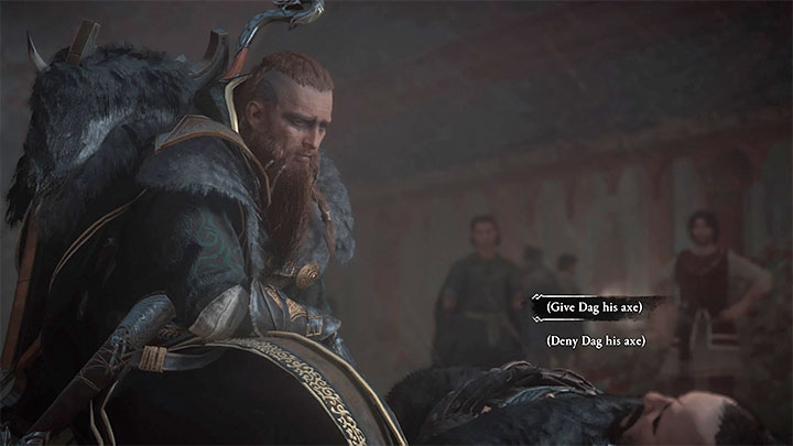 You must defeat Dag and this confrontation is treated as a boss fight - Assassins Creed Valhalla: Should you give Dags axe to him or not? - Campaign - Assassins Creed Valhalla Guide and Walkthrough