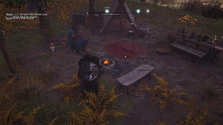 Sit on a bench by the fire to listen to its story - Assassins Creed Valhalla: The Old Guard - Ledecestrescire - Assassins Creed Valhalla Guide and Walkthrough
