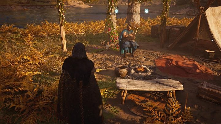 When you are in place, put the box near Skari and again sit on a bench by the fire to complete this task - Assassins Creed Valhalla: The Old Guard - Ledecestrescire - Assassins Creed Valhalla Guide and Walkthrough