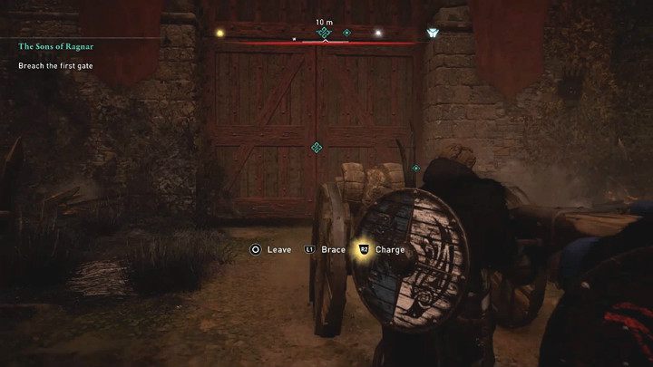 After starting this stage of the task, immediately approach the battering ram and help the other warriors to breach the first gate of the fortress - Assassins Creed Valhalla: The Sons of Ragnar - Ledecestrescire - Assassins Creed Valhalla Guide and Walkthrough