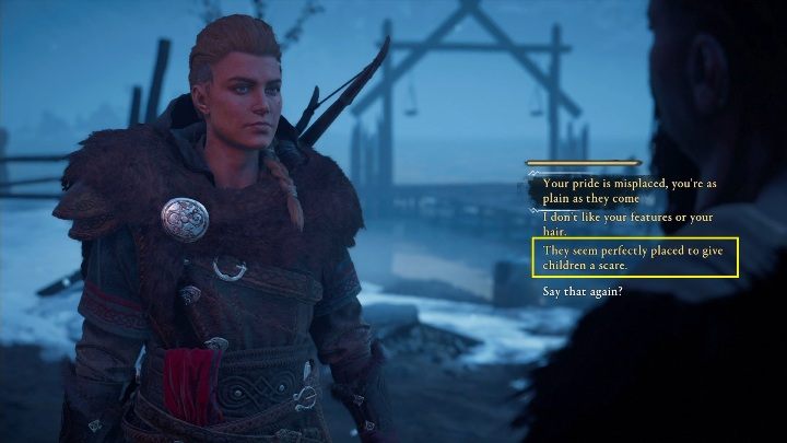 For the second dialogue you have to use the third answer - Assassins Creed Valhalla: Flyting - Rygjafylke secrets, locations - Rygjafylke - Assassins Creed Valhalla Guide and Walkthrough