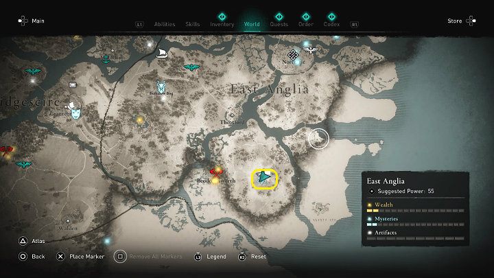 In the place marked in the picture above, you will meet a nun named Aelfwyn inside the ruined church - Assassins Creed Valhalla: A Blood Hymn of Edmund - East Anglia - Assassins Creed Valhalla Guide and Walkthrough