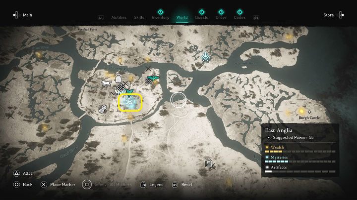 In the place marked in the picture above, you will encounter a white cat - Assassins Creed Valhalla: Freyas Friend - East Anglia - Assassins Creed Valhalla Guide and Walkthrough