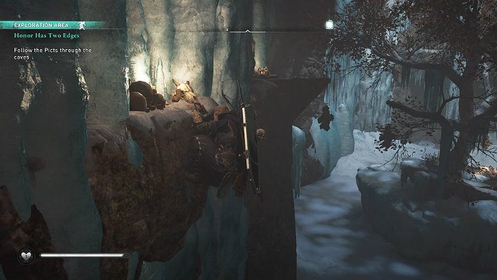 When walking through the cave, stay close to the walls to get further into the tunnel, as Eivor will not be able to grasp the icy surfaces - Assassins Creed Valhalla: Honor Has Two Edges - Eurvicscire - Assassins Creed Valhalla Guide and Walkthrough