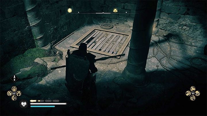 In the next room, use a bow to destroy the boards on the floor - Assassins Creed Valhalla: Glowecestrescire - Temple of Ceres Assassin Bureau - Hidden Ones Bureau - Assassins Creed Valhalla Guide and Walkthrough