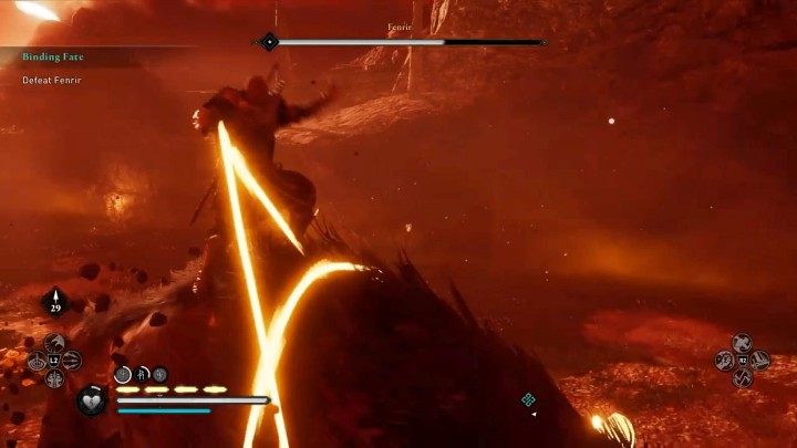 Once Fenrir's health drops by about 1/3rd of the bar, you'll be able to grab Gleipnir and bind your opponent tighter - Assassins Creed Valhalla: Binding Fate - Asgard - Assassins Creed Valhalla Guide and Walkthrough