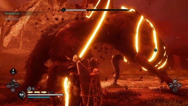 Once your opponent loses another 1/3rd of his health, you will be able to grab the Gleipnir to bind him harder - Assassins Creed Valhalla: Binding Fate - Asgard - Assassins Creed Valhalla Guide and Walkthrough