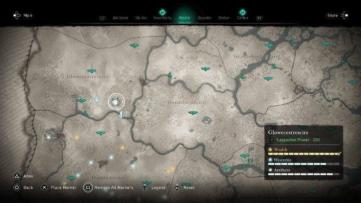 Location of the cursed place: east of Glowecestre - Assassins Creed Valhalla: Cursed symbol - Glowecestrescire secrets, locations - Glowecestrescire - Assassins Creed Valhalla Guide and Walkthrough