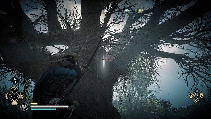 Location of the totem: in order to reach the totem, you must stand on the rock and aim between the giant branches - Assassins Creed Valhalla: Cursed symbol - Cent secrets, locations - Cent - Assassins Creed Valhalla Guide and Walkthrough