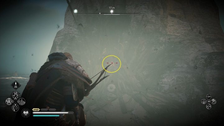 Location of the totem: in order to reach the totem, you must climb the wooden stakes in the water - Assassins Creed Valhalla: Cursed symbol - Cent secrets, locations - Cent - Assassins Creed Valhalla Guide and Walkthrough