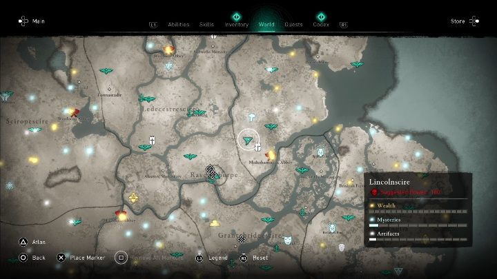 You will find the mask north of Medeshamstede Abbey - Assassins Creed Valhalla: Roman Artifact - Lincolnscire secrets, locations - Lincolnscire - Assassins Creed Valhalla Guide and Walkthrough