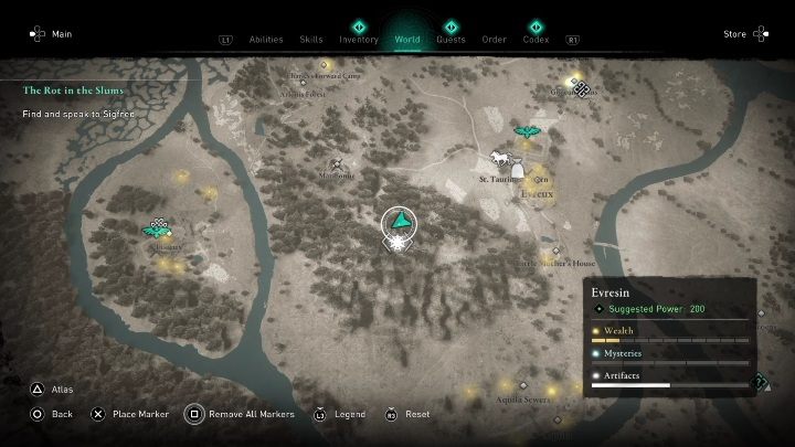 Location of the cursed place: in the middle part of the region, between the two synchronization points - AC Valhalla Siege of Paris: Cursed Symbol, Evresin - secrets, locations - Evresin - Assassins Creed Valhalla Guide and Walkthrough