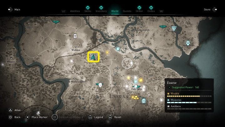 In the place marked on the image above, you will meet a riddle devotee - Assassins Creed Valhalla: The Riddler - Essexe - Assassins Creed Valhalla Guide and Walkthrough