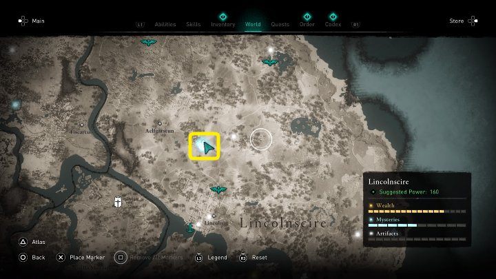 In the place marked in the image above, you will find a wanted poster for Hunwald, nailed to a tree with a knife - Assassins Creed Valhalla: The False Ealdormancy - Lincolnscire - Assassins Creed Valhalla Guide and Walkthrough