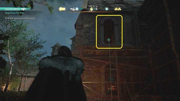 Go to Witan Hall, then climb up the wooden scaffolding and enter the building through an open window - Assassins Creed Valhalla: Impaling the Seax - Wincestre - Assassins Creed Valhalla Guide and Walkthrough