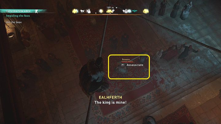 A member of the Order hides in the crowd as one of the guards and waits for the right opportunity to attack King Aelfred - Assassins Creed Valhalla: Impaling the Seax - Wincestre - Assassins Creed Valhalla Guide and Walkthrough