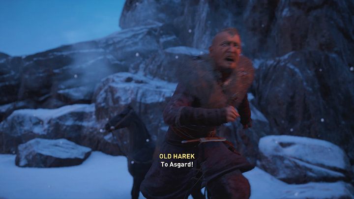 Interestingly enough, Harek will say that the throwing away of the stock was only a preview of his arrival to Asgard - Assassins Creed Valhalla: Old Man on the Edge - Rygjafylke - Assassins Creed Valhalla Guide and Walkthrough