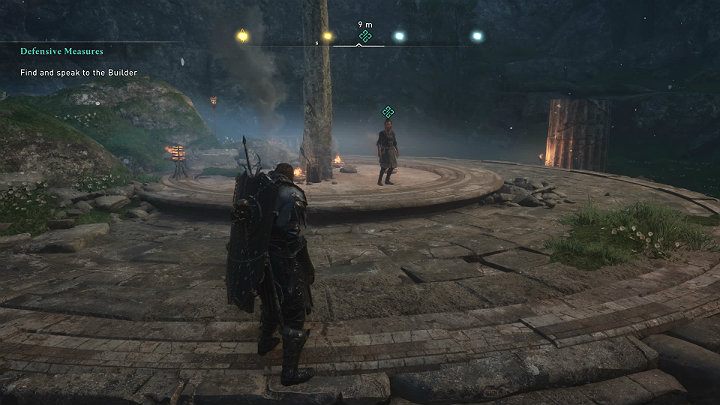 The builder will immediately ask for water from the Well of Urdr - Assassins Creed Valhalla: Defensive Measures - Asgard - Assassins Creed Valhalla Guide and Walkthrough