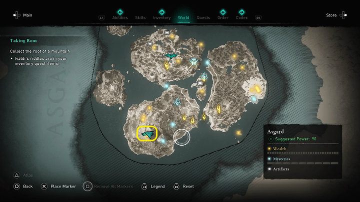 Go to the Utangard Chams, the place indicated in the picture above, and climb to the top of the mountain there - Assassins Creed Valhalla: Taking Root - Asgard - Assassins Creed Valhalla Guide and Walkthrough