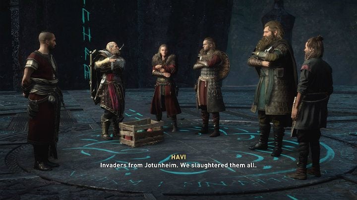 After the fight, pick up one of the crates with paint and bring it to the tower so you can paint the last rune of the protective barrier - Assassins Creed Valhalla: The Big Finish - Asgard - Assassins Creed Valhalla Guide and Walkthrough