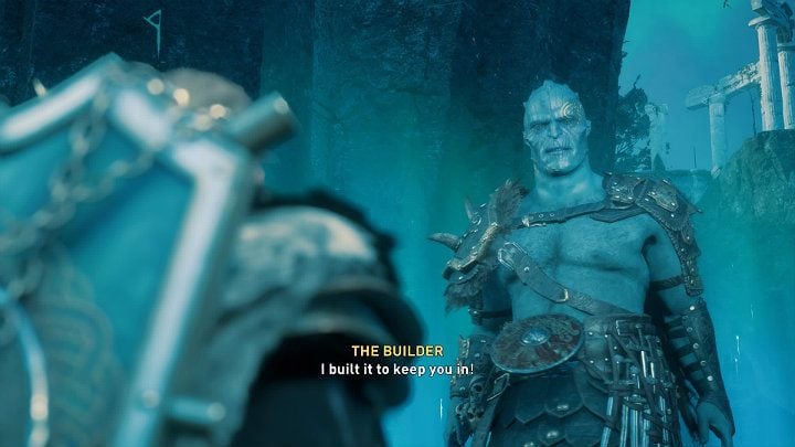 Once Havi completes the barrier, the Constructor will abandon his human form and transform into a giant Jotun - Assassins Creed Valhalla: The Big Finish - Asgard - Assassins Creed Valhalla Guide and Walkthrough