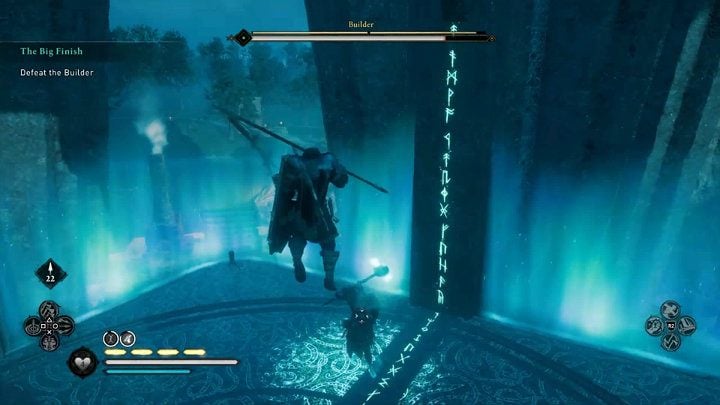 The Builder has access to special energy attacks on top of the usual signaled attacks that can be successfully dodged - Assassins Creed Valhalla: The Big Finish - Asgard - Assassins Creed Valhalla Guide and Walkthrough
