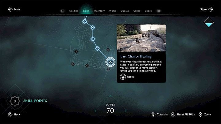 Initially, you can only see the closest branches of the skill tree while the more distant ones are hidden behind fog - AC Valhalla: Development, skill trees - Basics - Assassins Creed Valhalla Guide and Walkthrough