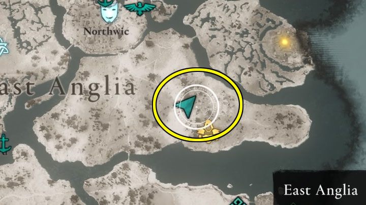 2) You must visit a dungeon in the eastern part of the East England region - this area is marked in the picture - Assassins Creed Valhalla: Trophies / achievements list - Trophy guide - Assassins Creed Valhalla Guide and Walkthrough