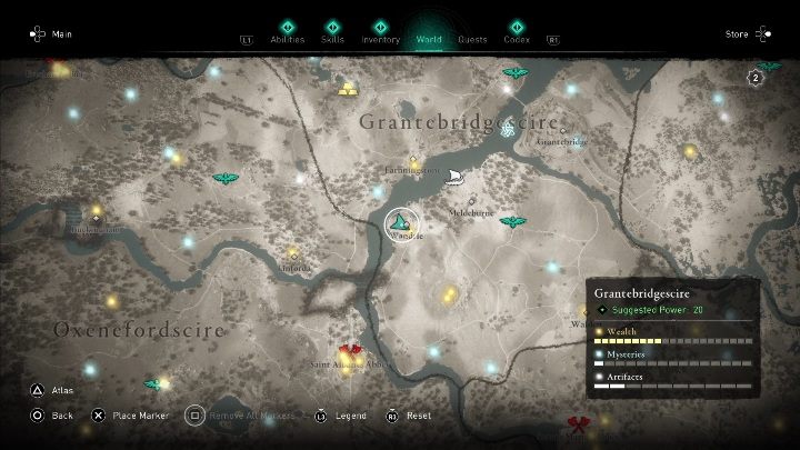 You will find the shield on the southern part of the map, right by the river - Assassins Creed Valhalla: Gear - Grantebridgescire secrets, locations - Grantebridgescire - Assassins Creed Valhalla Guide and Walkthrough