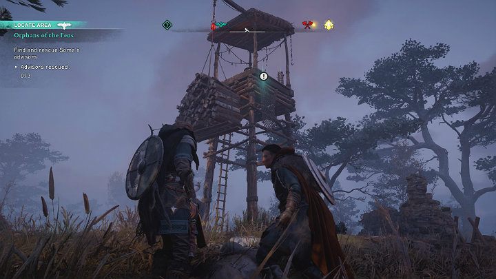 When the fight is over, climb up the wooden observation tower and help the man stand up - Assassins Creed Valhalla: Orphans of the Fens - Grantebridgescire - Assassins Creed Valhalla Guide and Walkthrough