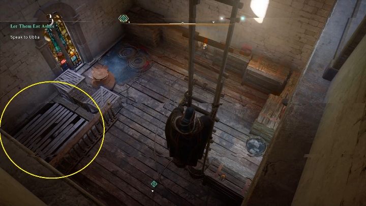 Slide down the ladder and then destroy any obstacles that prevent you from descending further - Assassins Creed Valhalla: Gear - Suthsexe secrets, locations - Suthsexe - Assassins Creed Valhalla Guide and Walkthrough