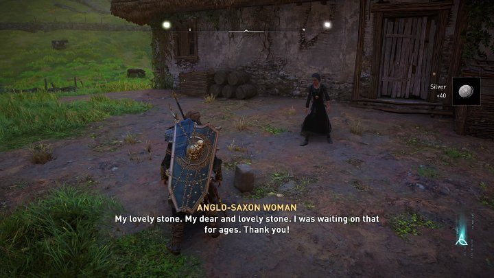 In the picture, you can see the woman who will pick up the Stone Slab - Assassins Creed Valhalla: Pending Deliveries - Ravensthorpe - Assassins Creed Valhalla Guide and Walkthrough