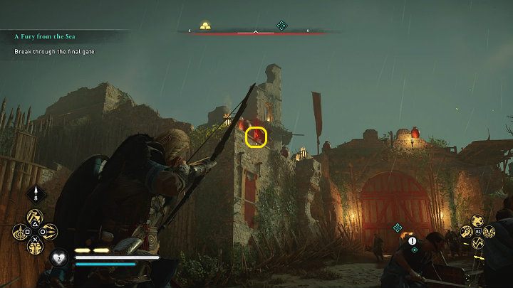 Wooden arrow launchers were placed on the walls, which can be destroyed - Assassins Creed Valhalla: A Fury from the Sea - East Anglia - Assassins Creed Valhalla Guide and Walkthrough