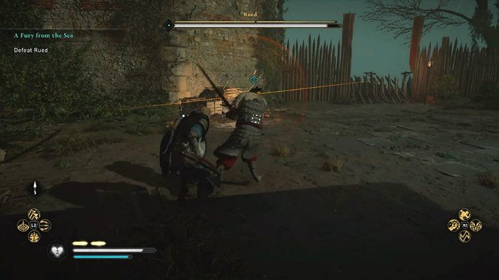 The fight with Rued is very similar to the battle with Leofrith - Assassins Creed Valhalla: A Fury from the Sea - East Anglia - Assassins Creed Valhalla Guide and Walkthrough