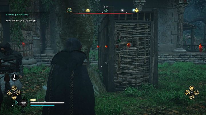 One of the thegns ones is kept in a cage next to the main building - Assassins Creed Valhalla: Brewing Rebellion - Oxenefordscire - Assassins Creed Valhalla Guide and Walkthrough