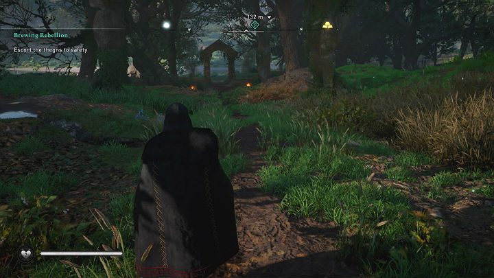 The liberated thegns must now be taken out of the garrison and escorted to a safe place on a clearing by the river - Assassins Creed Valhalla: Brewing Rebellion - Oxenefordscire - Assassins Creed Valhalla Guide and Walkthrough