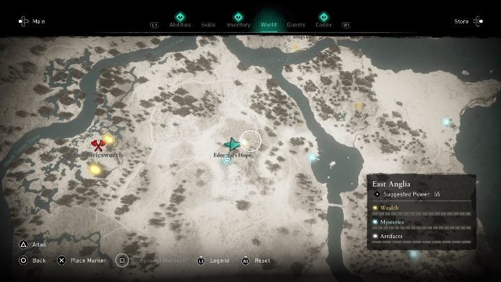 You will find the treasure hoard map in the southern part of the region, right next to Edmund's Hope - Assassins Creed Valhalla: Treasure Hoard Map - East Anglia secrets, locations - East Anglia - Assassins Creed Valhalla Guide and Walkthrough